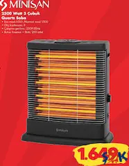 MİNİSAN 2500 WATT 5 ÇUBUK QUARTZ SOBA ISITICI fiyat ve kampanya bilgisi